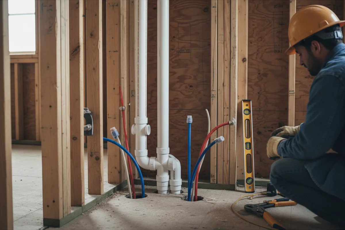 Drain and supply rough-in during Leak Detection in Roberts